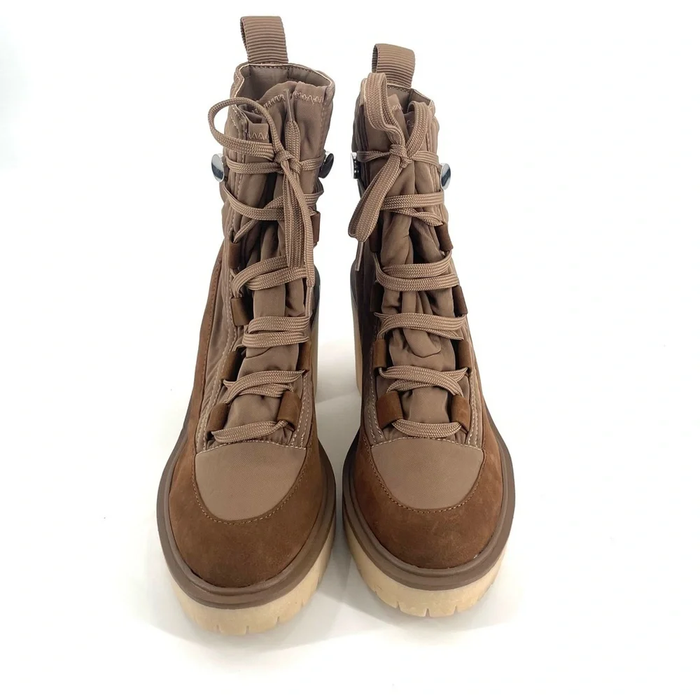 Dolce Vita X Anthropologie Celida Tan Lace Up Platform Nylon Hiking Heel Boots